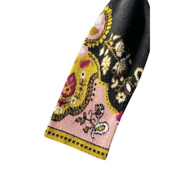 Max Sport Woman's Sz M Black Pink Gold Paisley Floral Long Duster Cardigan - Picture 8 of 11